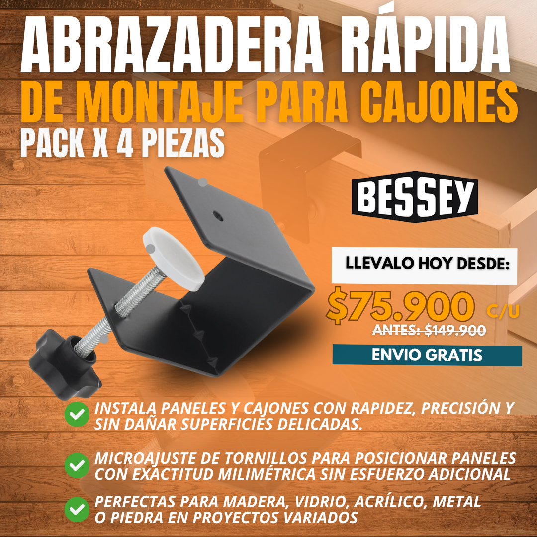 ABRAZADERA RÁPIDA DE MONTAJE PARA CAJONES PACK X 4 PIEZAS | BESSEY®